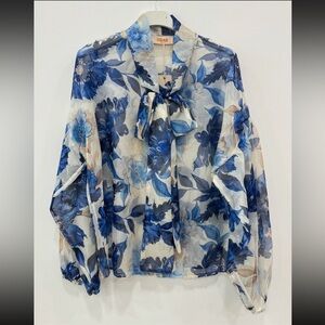 MADE IN ITALY Floral Blouse with Tie Neck